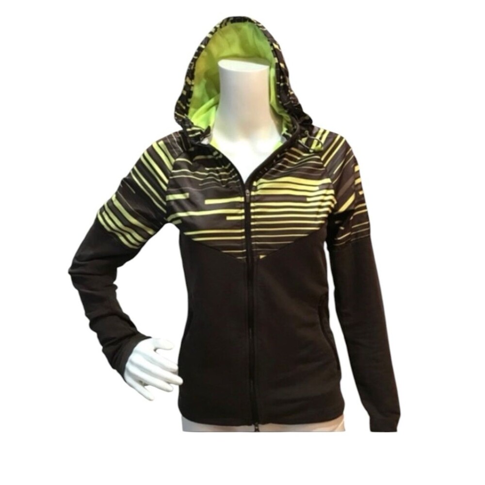 Nike Dri-Fit Brown Striped Hooded Running Jacket Zip Front Women XS